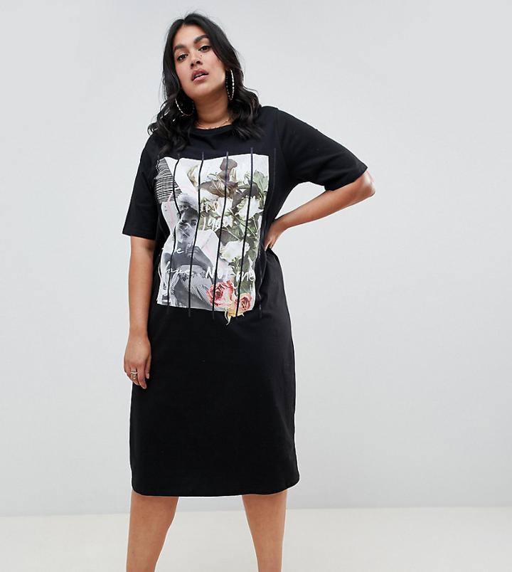 Asos Design Curve Photographic Midi T-shirt Dress - Multi
