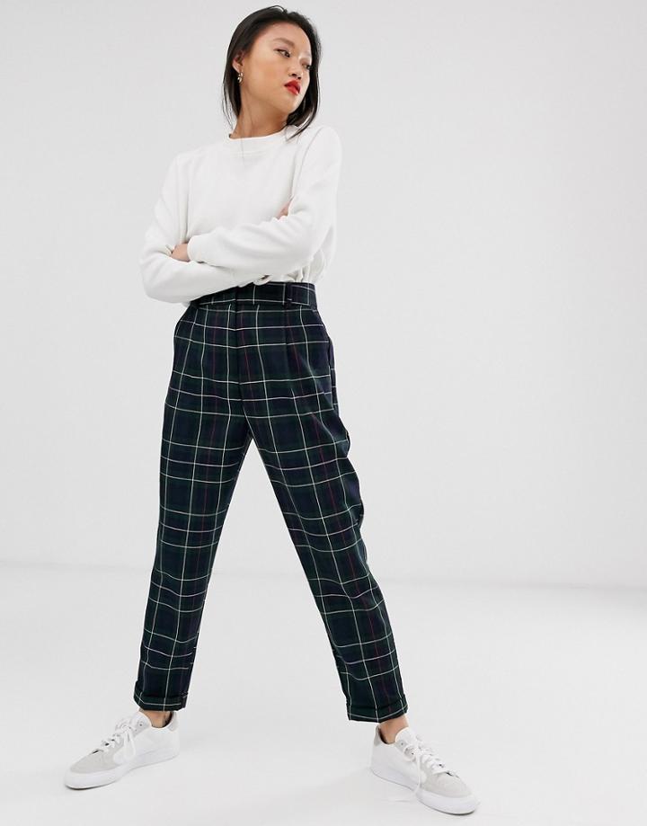 Asos Design Check Minimal Utility Tapered Pants - Multi