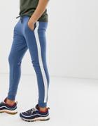 Asos Design Super Skinny Sweatpants With Side Stripe In Blue - Blue