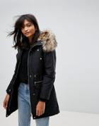 Oasis Parka Coat With Leopard Faux Fur Lining - Navy