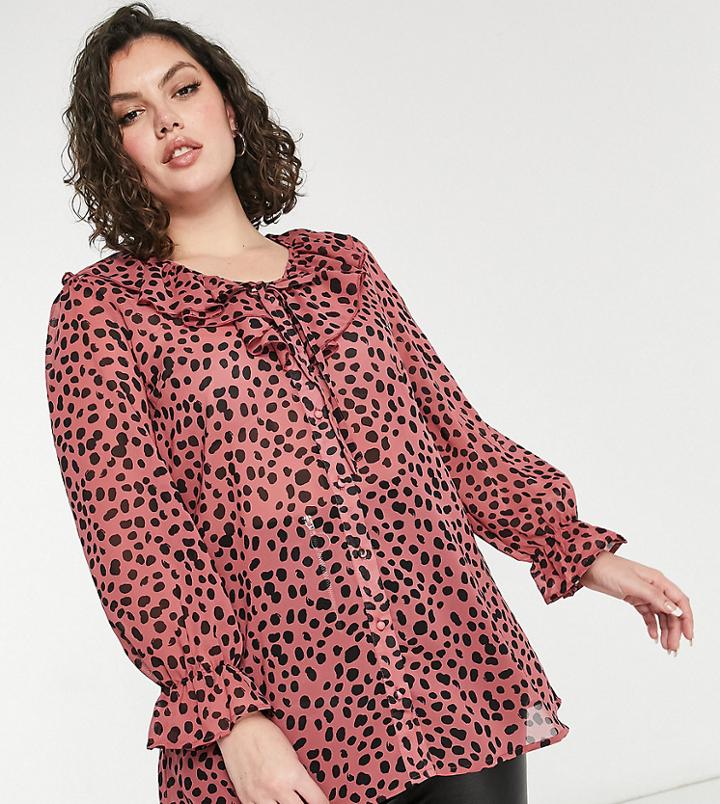 Yours Frill Detail Blouse In Pink Print