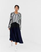 Ghospell Midi Dress In Color Block Stripe - Navy