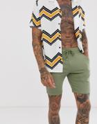 Asos Design Jersey Skinny Shorts In Khaki - Green