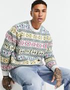 Asos Design Heavyweight Knit Christmas Sweater With Fair Isle Design In Ecru-neutral