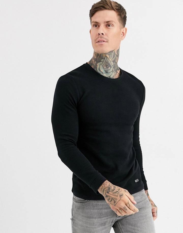 Bershka Waffle Sweater In Black