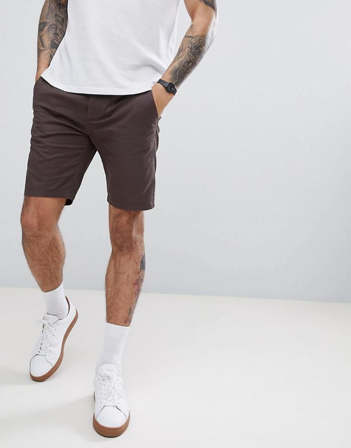 Asos Design Skinny Chino Shorts In Brown - Brown