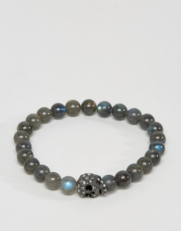 Simon Carter Beaded Bracelet With Swarovski Crystal Skull - Gray
