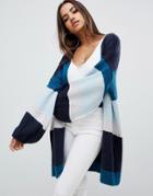 Prettylittlething Color Block Cardigan In Blue Stripe - Multi