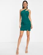 Trendyol One Shoulder Mini Dress In Emerald-green