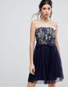 Little Mistress Lace Overlay Bandeau Prom Dress - Navy