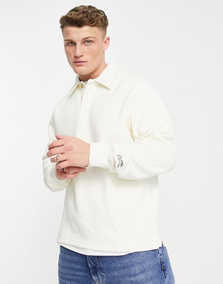 Jack & Jones Originals Sweat Polo In Ecru-white