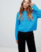 Asos Design Embellished Trophy Cardigan - Blue
