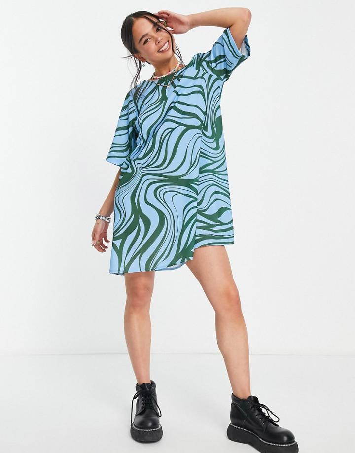 Another Reason Open Back Mini Dress In Blue Retro Swirl Print