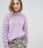 Oneon Hand Knitted Textured Sleeve Sweater - Purple