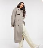 Asos Design Tall Brushed Twill Trench Coat In Gray-grey