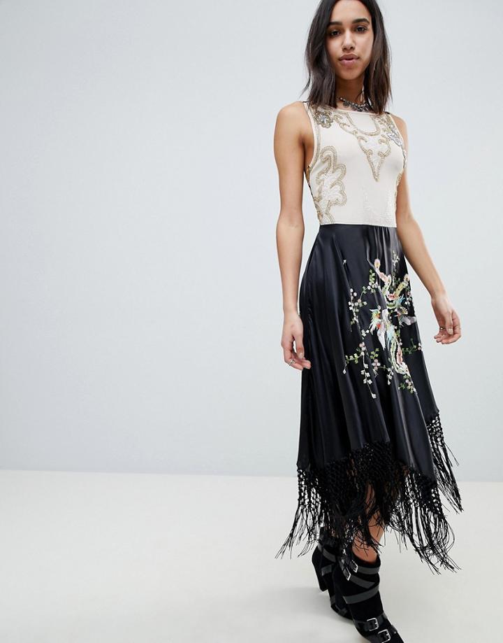 Asos Edition Embroidered And Embellished Dragon Midi Dress With Tassels - Multi