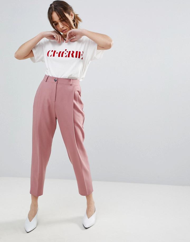 Asos 80's Tailored Pants With Deep Pleat - Pink