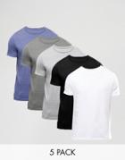 Asos 5 Pack T-shirt With Crew Neck Save - Multi
