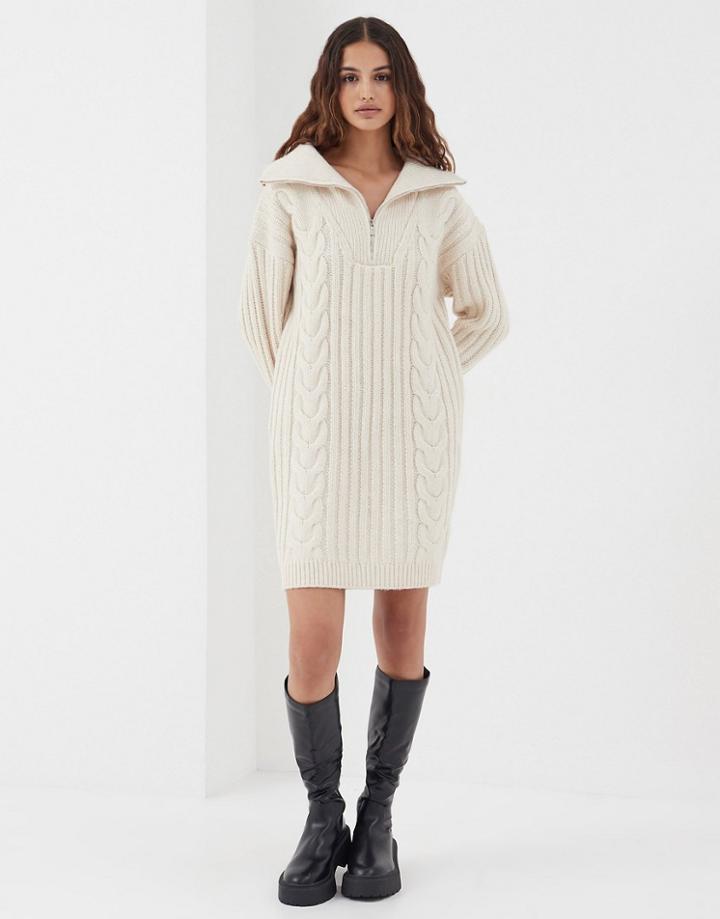 4th & Reckless Half Zip Cable Knit Dress In Cream-white