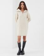 4th & Reckless Half Zip Cable Knit Dress In Cream-white