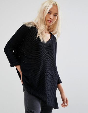 Noisy May Deep V-neck Oversize Sweater - Black