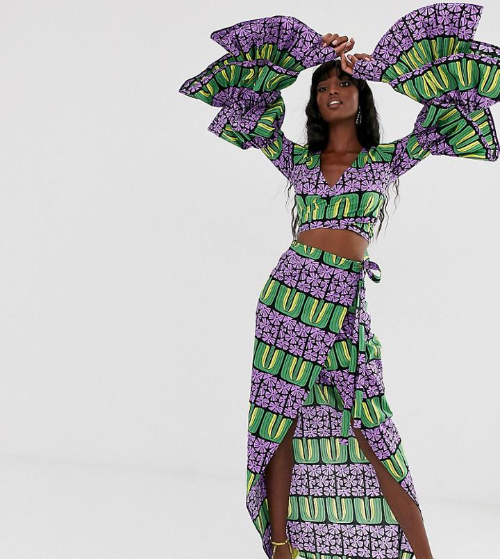Ttya Wrapover Midi Skirt In Multi Geo Print - Multi
