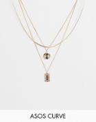 Asos Design Curve Multirow Necklace With Vintage Style Engraved Pendants In Gold - Gold