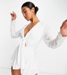 Asyou Knot Front Plunge Romper In White