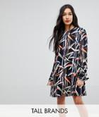 Y.a.s Tall Graphic Printed Shift Dress With Tie Sleeves - Multi