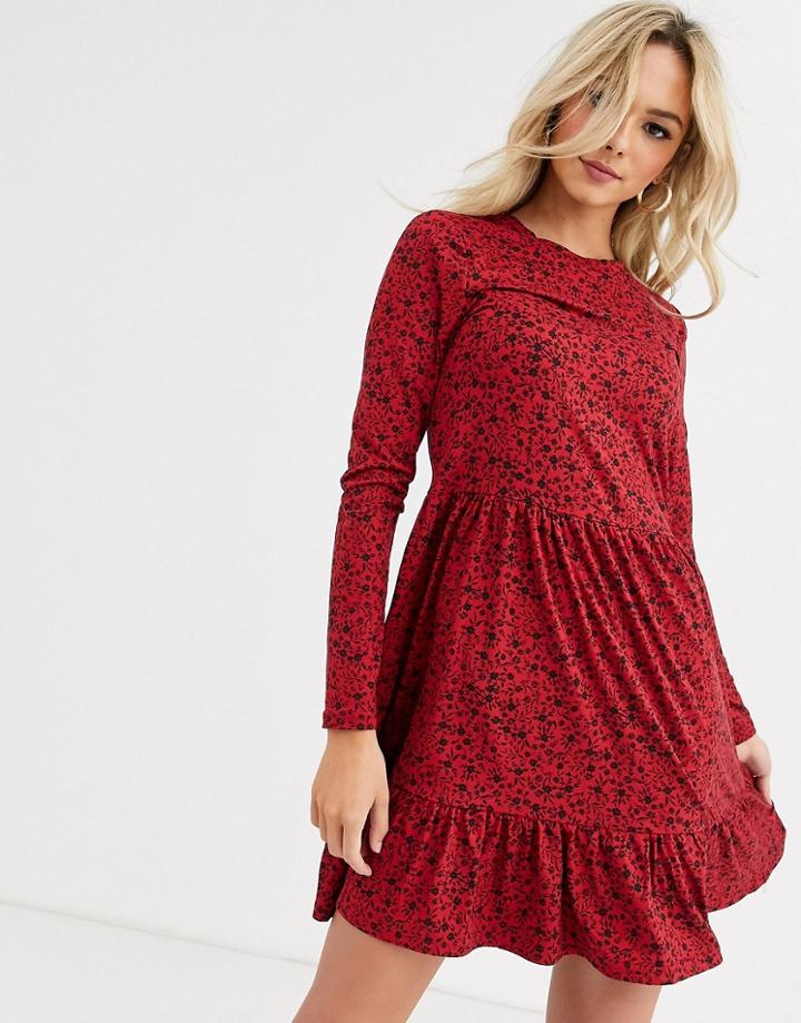 New Look Smock Dress In Red Floral