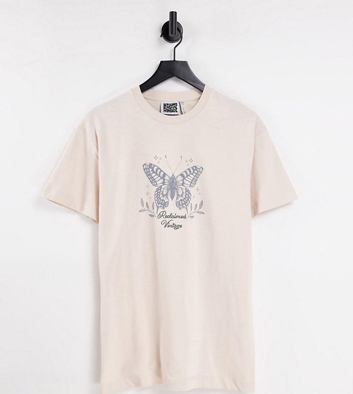 Reclaimed Vintage Inspired Inclusive T Shirt With Butterfly Print In Ecru-white