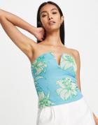 River Island Tropical Floral Bandeau Crop Top In Blue