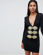 Rare Braid Trim Bodycon Dress - Black