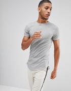 Bellfield Waffle T-shirt In Muscle Fit With Curved Hem - Gray