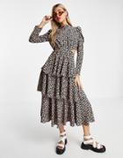 Topshop Recycled Blend Woven Tiered Cut Out Midi Dress In Multi