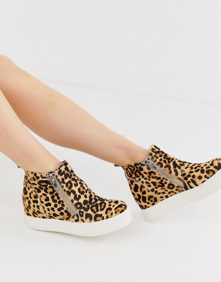 Steve Madden Wedgie Leopard Print Side Zip Hidden Wedge Sneakers-multi