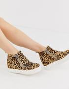 Steve Madden Wedgie Leopard Print Side Zip Hidden Wedge Sneakers-multi