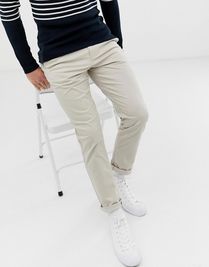 Selected Homme Straight Fit Stretch Chinos In Off White-cream