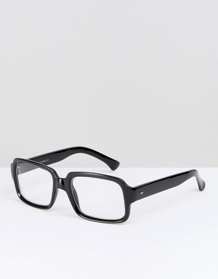 Reclaimed Vintage Inspired Square Clear Lens Glasses In Black - Black