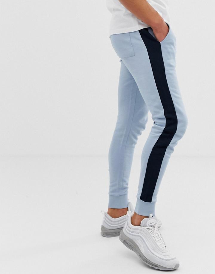 Asos Design Skinny Sweatpants With Side Stripe In Light Blue - Blue