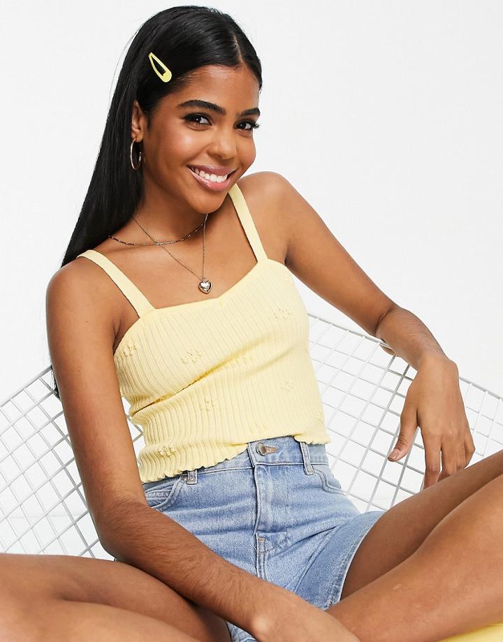 Asos Design Knitted Cami With Floral Stitch Detail In Yellow - Part Of A Set