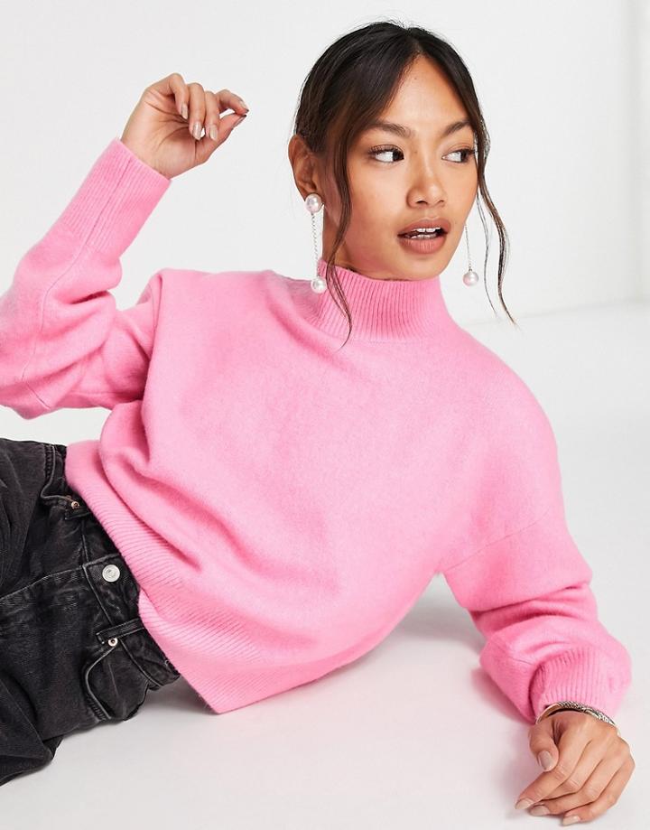 & Other Stories Recycled Wool Mock Neck Sweater In Hot Pink