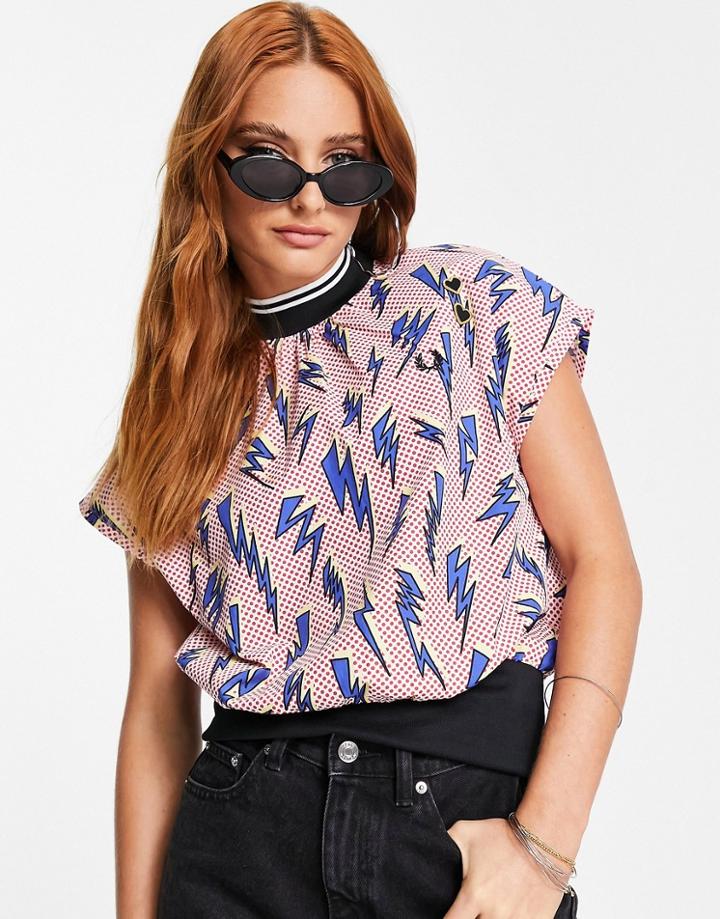 Fred Perry X Amy Winehouse Lightning Bolt Print Top In Multi-white