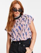 Fred Perry X Amy Winehouse Lightning Bolt Print Top In Multi-white