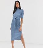 Asos Design Tall Exclusive Knot Front Plisse Midi Dress-gray