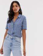 & Other Stories Printed Short-sleeve Blouse In Blue - Blue