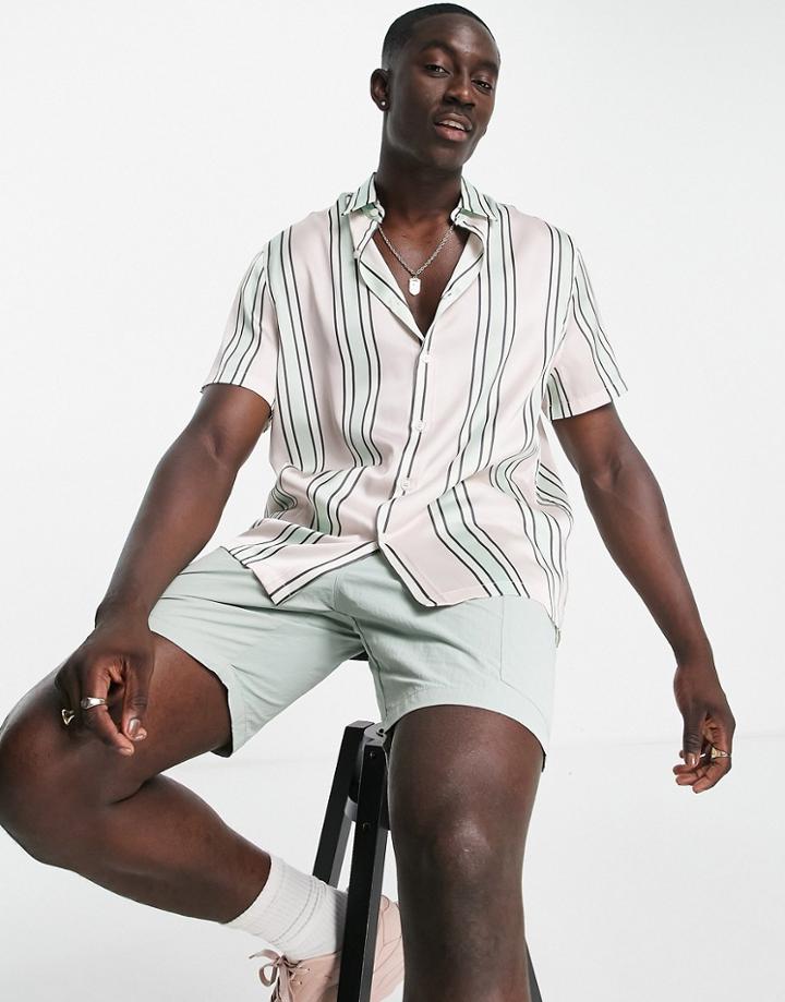Asos Design Relaxed Stripe Shirt In Pink Satin