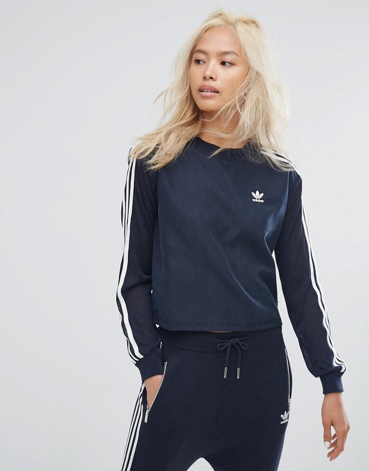 Adidas Originals Three Stripe Sweat In Navy - Navy