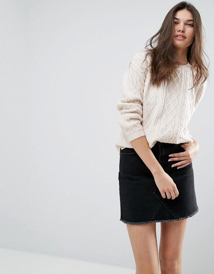 Bershka Cable Knitted Sweater - Cream