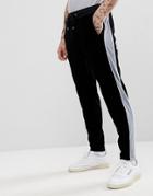 Asos Slim Joggers In Black Velour With Poly Tricot Side Panel - Black